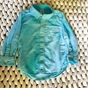 Baby Gap/Gap Kids aqua linen button down 2T *EUC